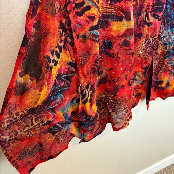 Chico's Design Vintage Rust/Orange/Blue Sheer Duster Mixed Animal Print; Size 3 - Picture 7 of 15